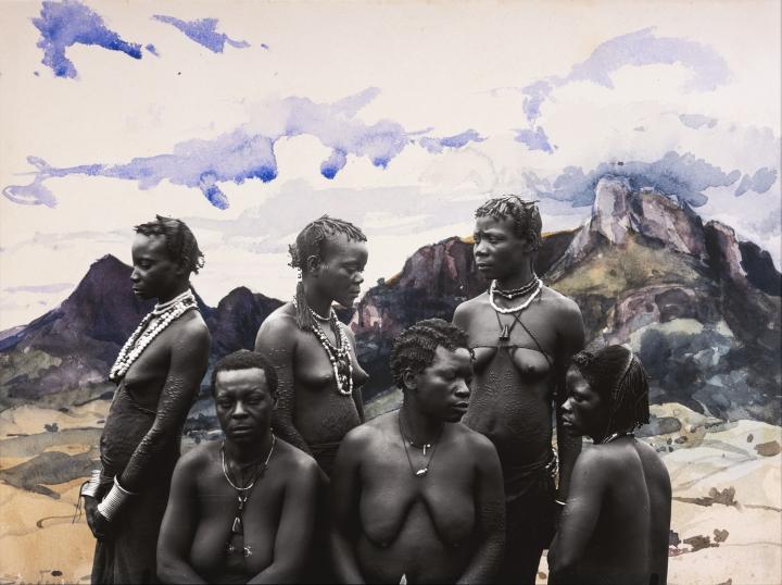 Portrait #3 : groupe de femmes Urua sur fond d'aquarelle de Dardenne